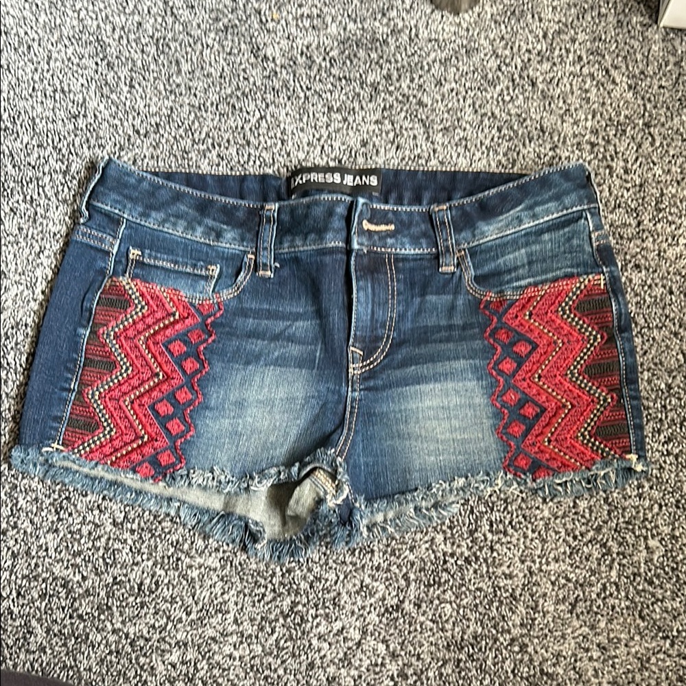 Express Women's Blue and Red Shorts